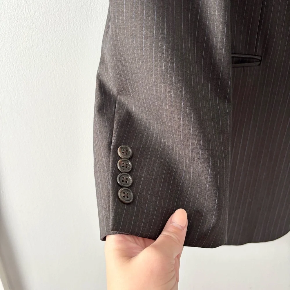 Burberry Men’s Vintage Wool Kensington Blazer Suit Jacket Pinstripe Button Front